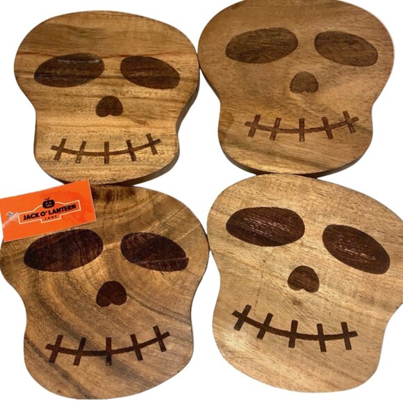Other - Halloween Skull Coasters Wood Skeleton Set Of 4